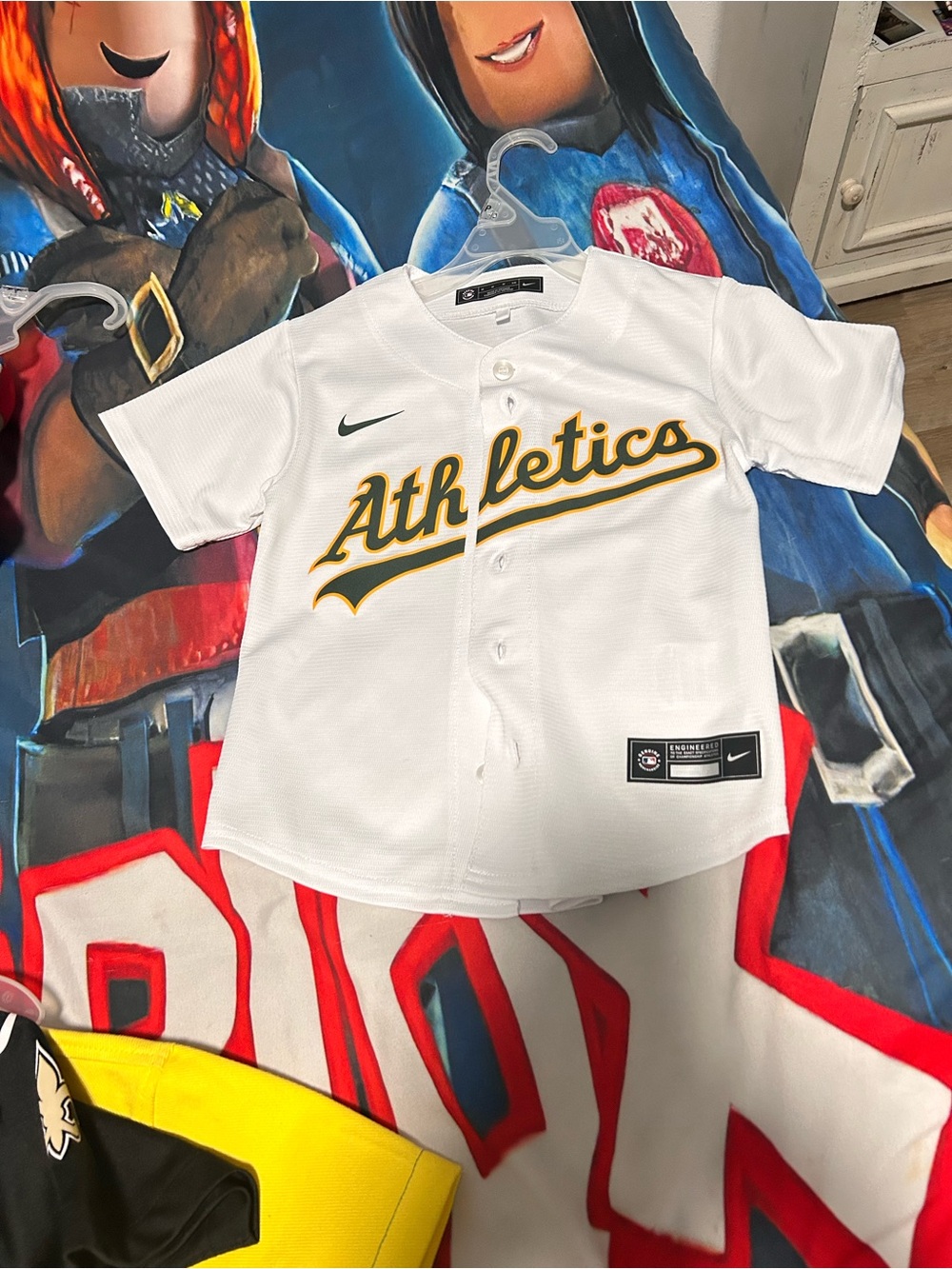Nike White & Green Athletics Kids Button-Down Jersey